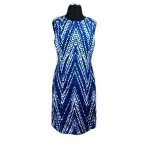 Calvin Klein Linen Blend Sheath Dress Sleeveless Knee Length Blue Size 6 Office